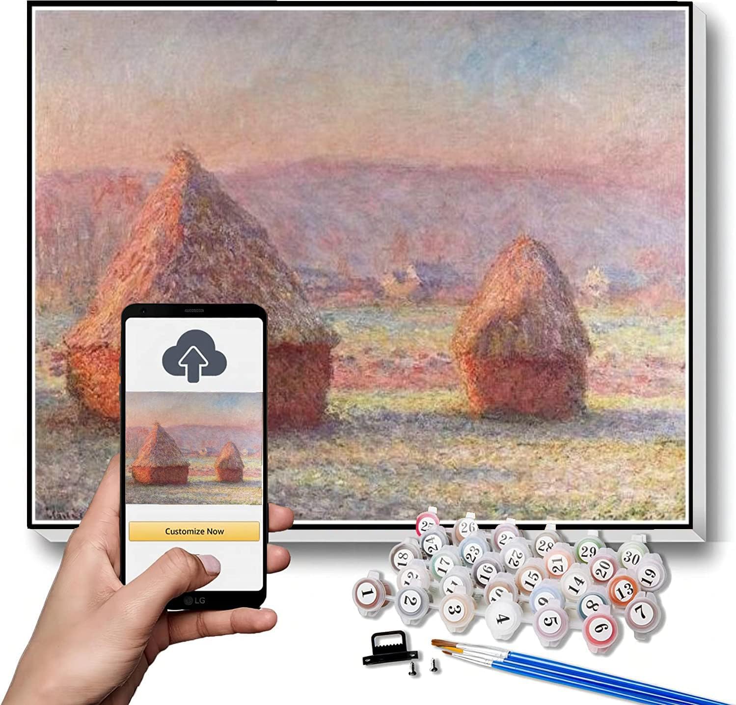 DIY Oil Painting Kit,Haystacks White Frost Sunrise Painting by Claude Monet Paint by Numbers Kit for Kids and Adults DIY Oil Painting Kit,Haystacks White Frost Sunrise Painting by Claude Monet Paint by Numbers Kit for Kids and Adults