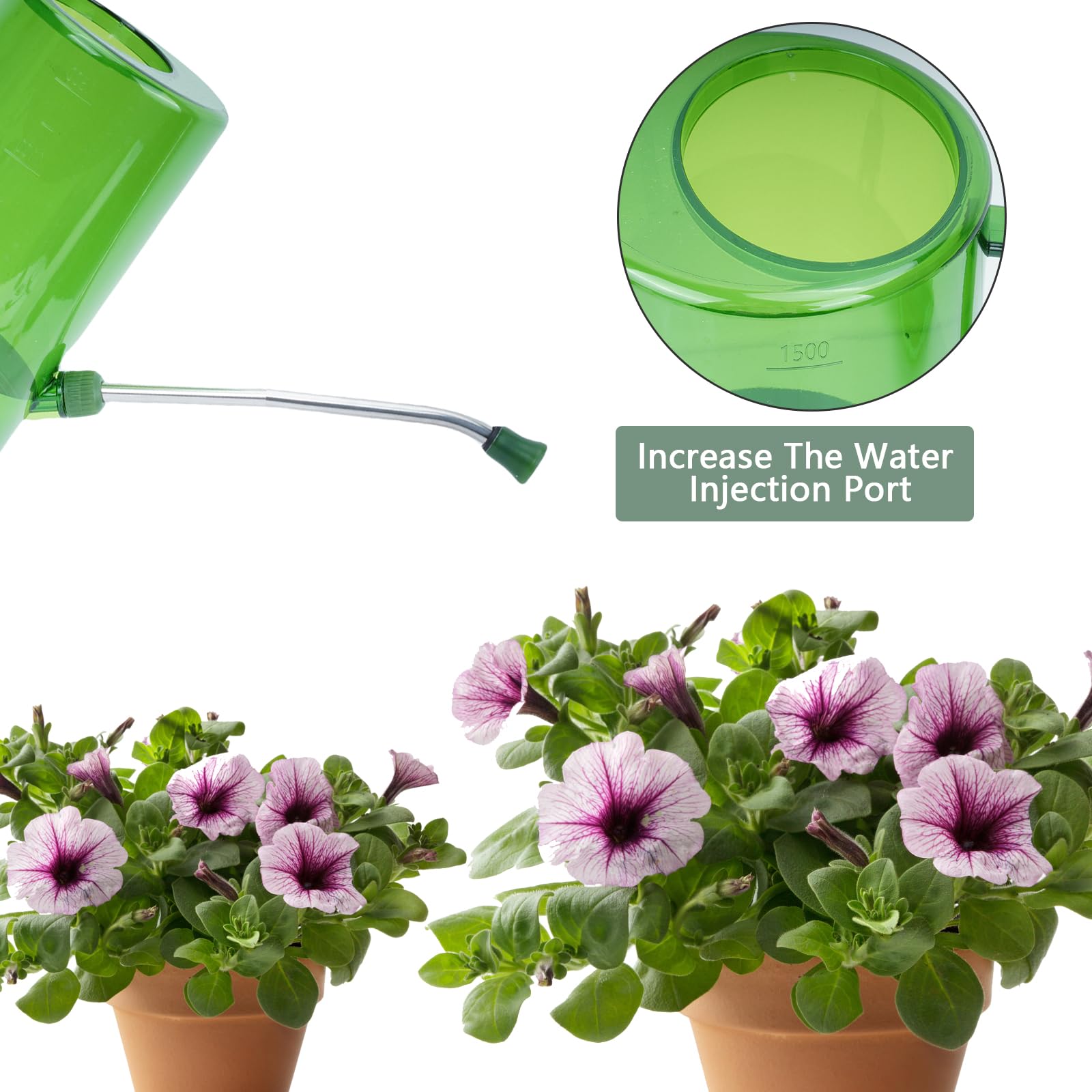 Arrosoir Transparent 1.5L Avec Long Bec Acier - Échelle Mesurable - Vert - Pour Plantes Intérieur/Extérieur