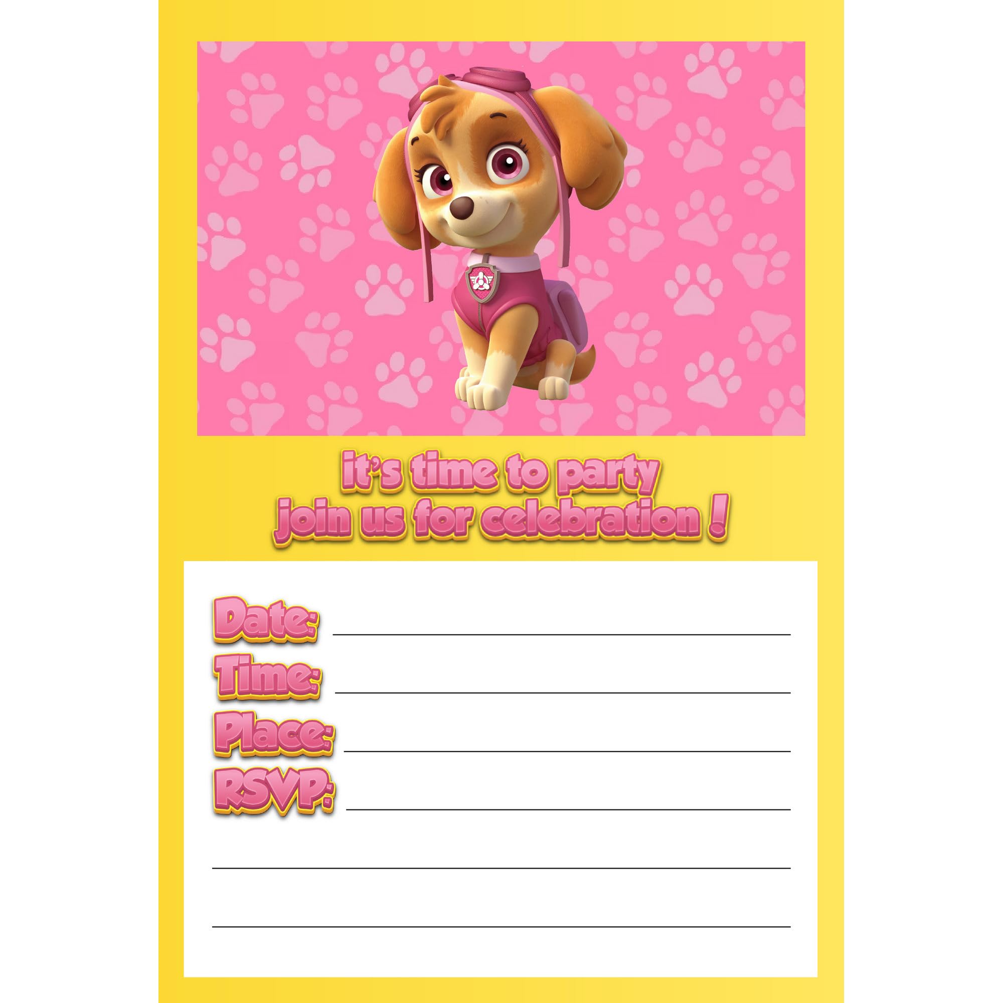 ENDLESS CHOICES 20x Paw P Sky Birthday Invitations and Envelopes – Fill-in Happy Birthday Party Invitations for Kids, 6X4 Inches, Postcard Style