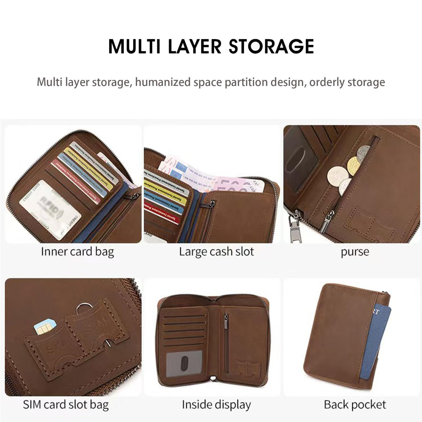 Portafoglio Portapassaporto da Viaggio con Protezione RFID E Cerniera – Portafoglio Portapassaporto per Famiglia E Pochette Portadocumenti da Viaggio,Brown