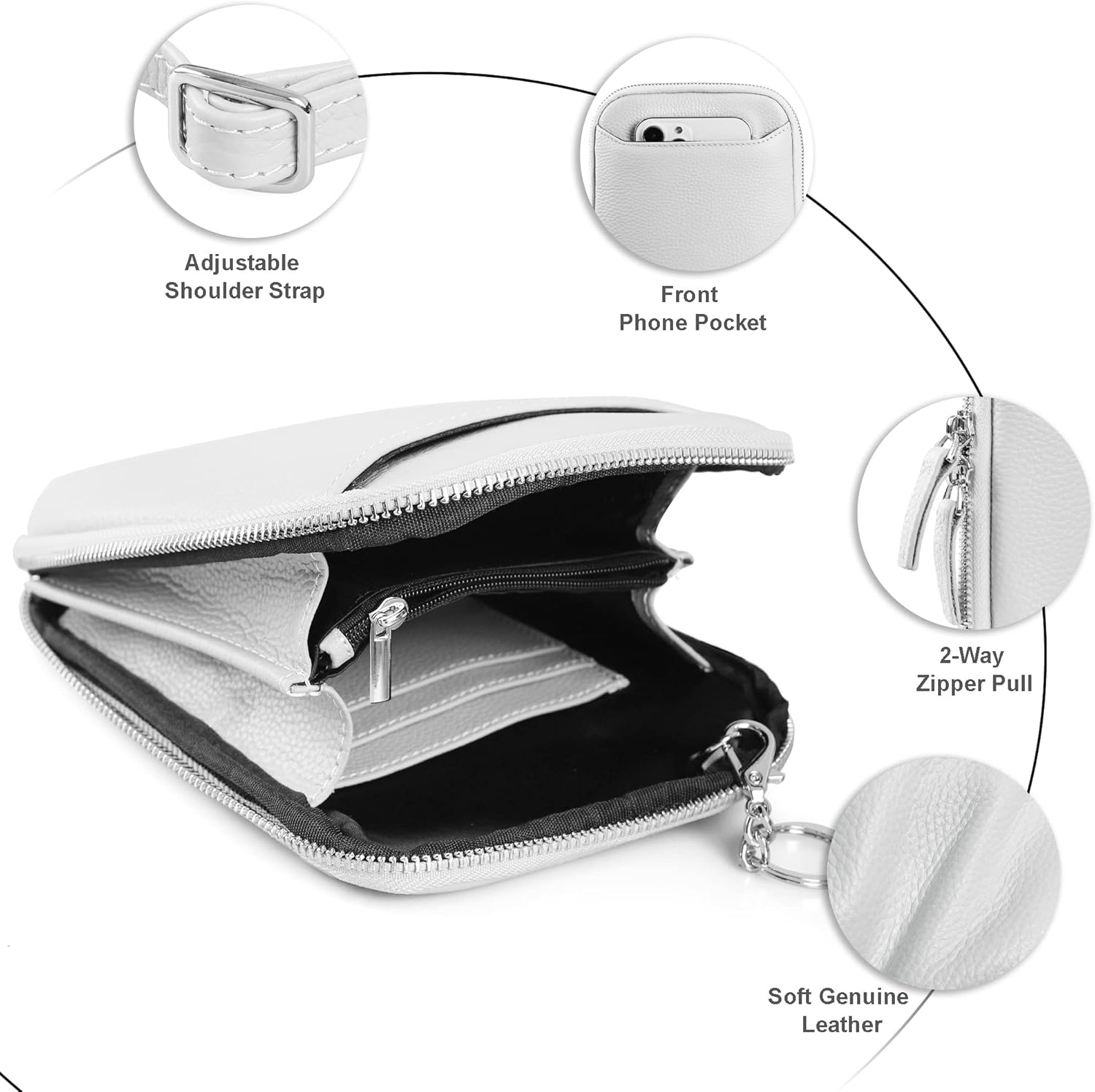 befen Genuine Leather Crossbody Cell Phone Purse for Women, Small Zip Around RFID Blocking Crossbody Wallet Bags - Image 6