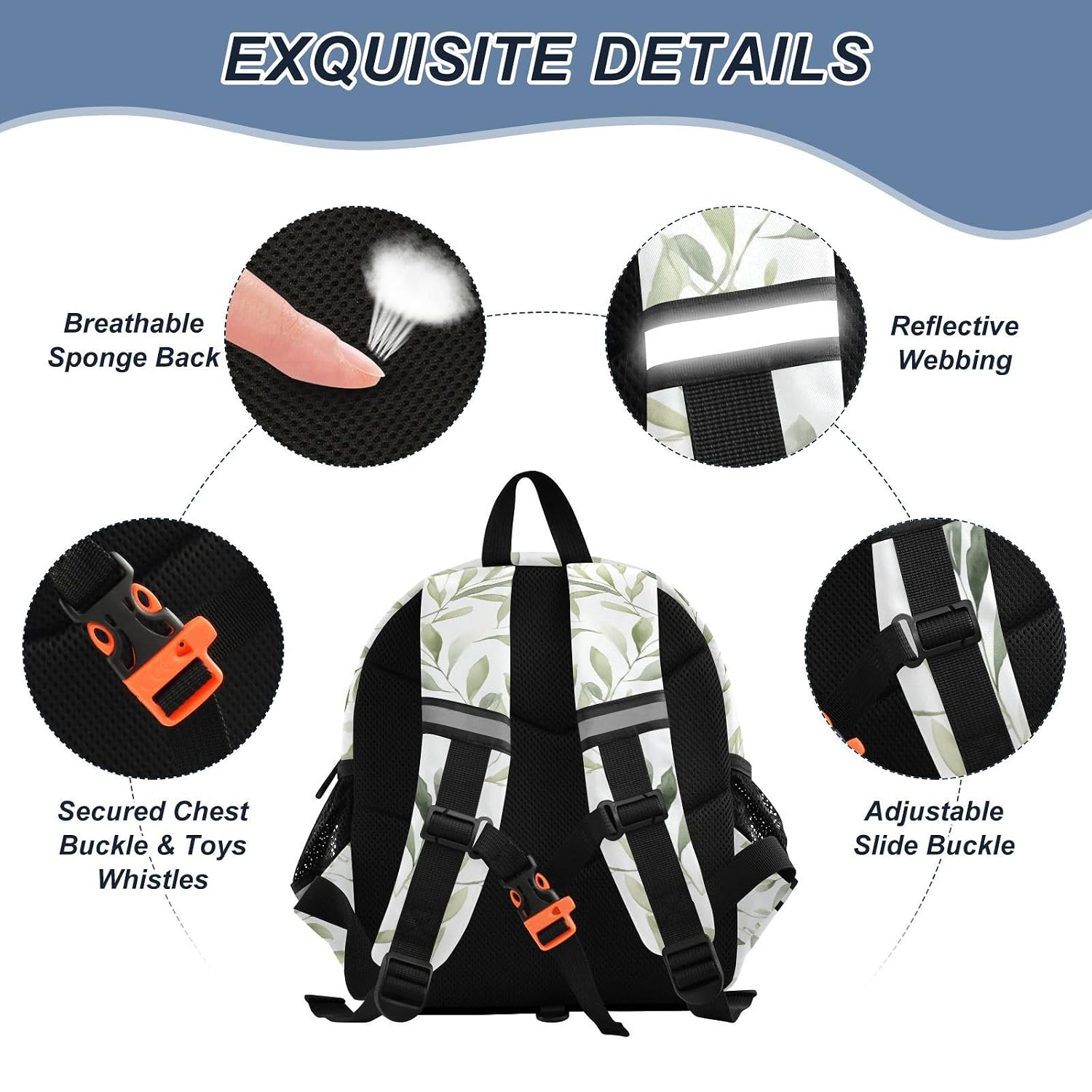 Watercolor Green Leaves Toddler Harness Backpack for Boys Girls 3-6 Years Kids Backpack with Anti Lost Safety Leash Child Leash Backpack for Travel Preschool Walking