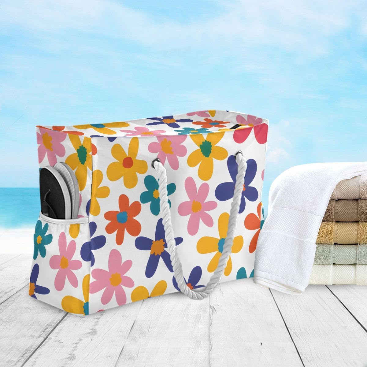 senya Large Beach Bags Totes Canvas Tote Shoulder Bag Soft Wave Water Resistant Bags for Gym Travel Daily Ocean - Image 3