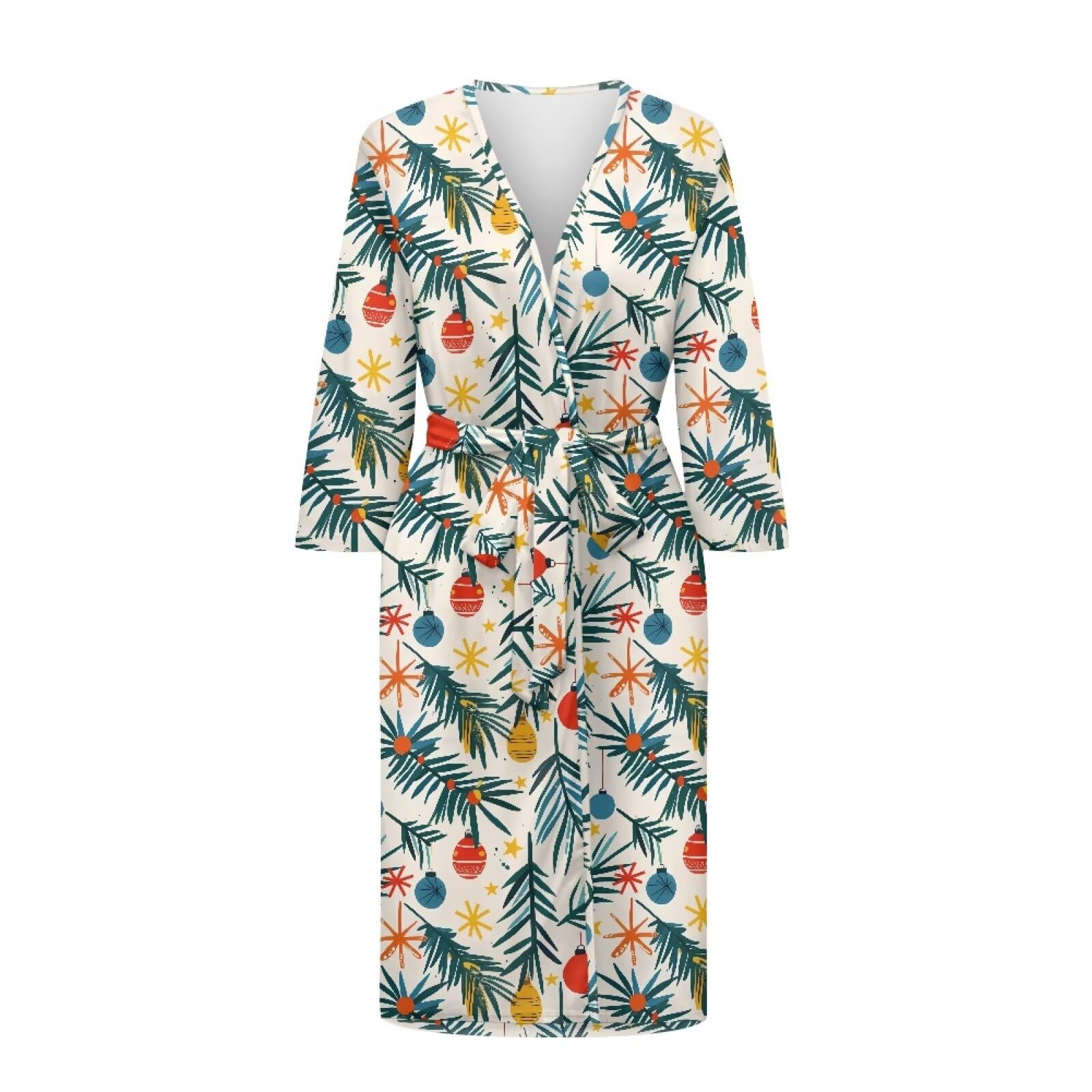 Biyejit Camisón de manga larga con cuello en V para mujer, diseño de hojas tropicales, talla S-2XL, Hojas tropicales, M