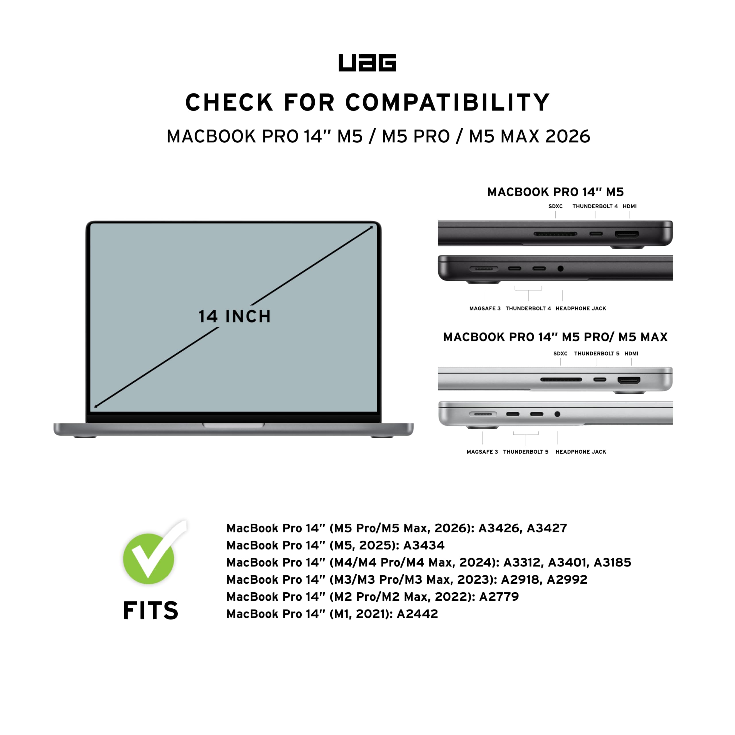 URBAN ARMOR GEAR UAG progettato per MacBook Pro 14 pollici caso 2021 A2442 M1 Pro / M1 Max Chip con Touch ID, trasparente ghiaccio traslucido
