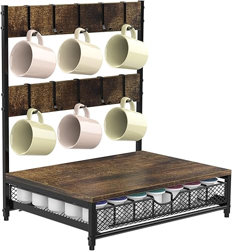 Soporte para cajón de cápsulas de café con ganchos para tazas, organizador de almacenamiento de cápsulas de café de capacidad de 35 con soporte para