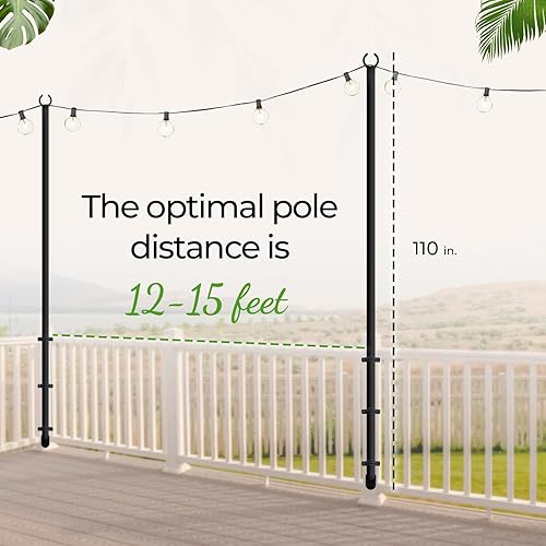 Miniatura 9 de Postes de luz de cadena resistentes para exteriores con 2 ganchos opcionales y soportes de valla para cubierta, soporta hasta 15 libras de cuerda, 7