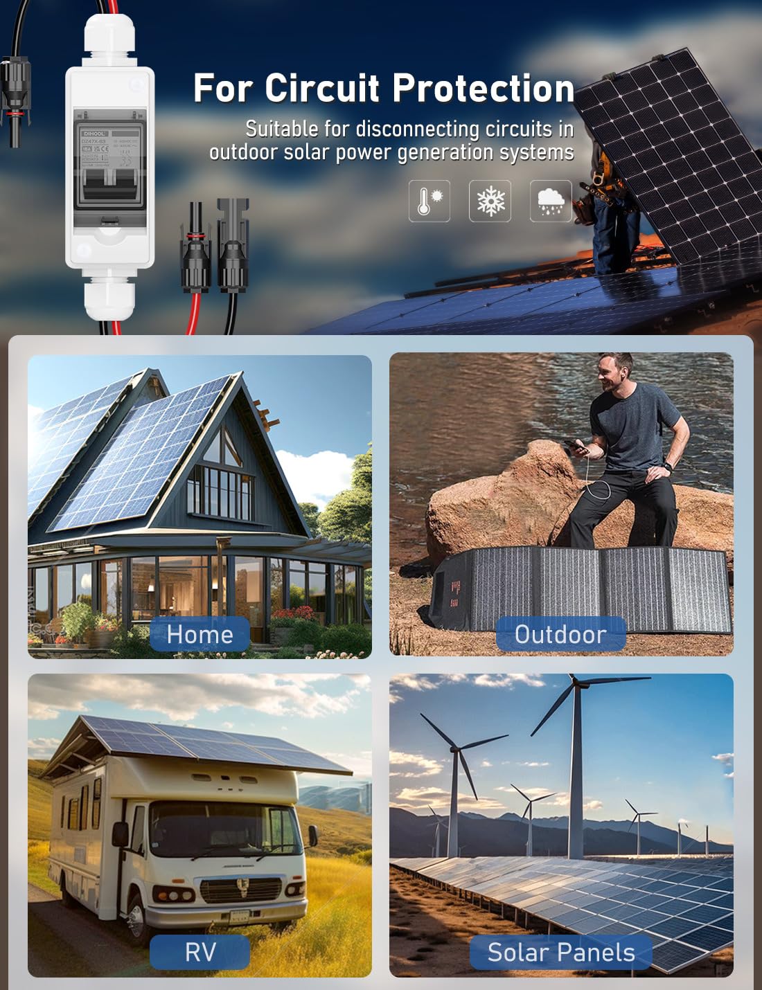 DIHOOL 15A 400V Komplettset Skrytka Połączeniowa Solarna Instalacja PV Rozłącznik DC do Gniazda Przesyłowego Moduły Słoneczne Microinstalacja Balkonowa