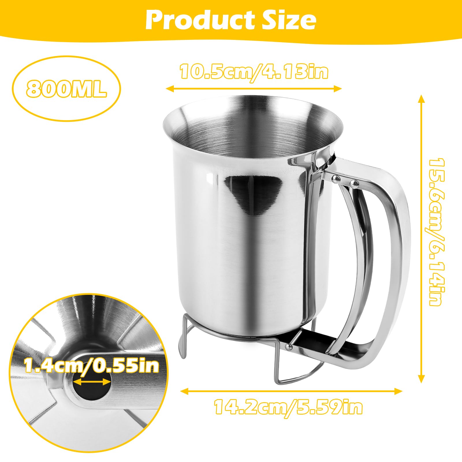 Dozownik do ciasta, 800 ml, dozownik ciasta ze stali nierdzewnej, ze stojakiem, dozownik ciasta naleśnikowego, dozownik do ciasta, ręczny dozownik ciasta do deserów naleśnikowych
