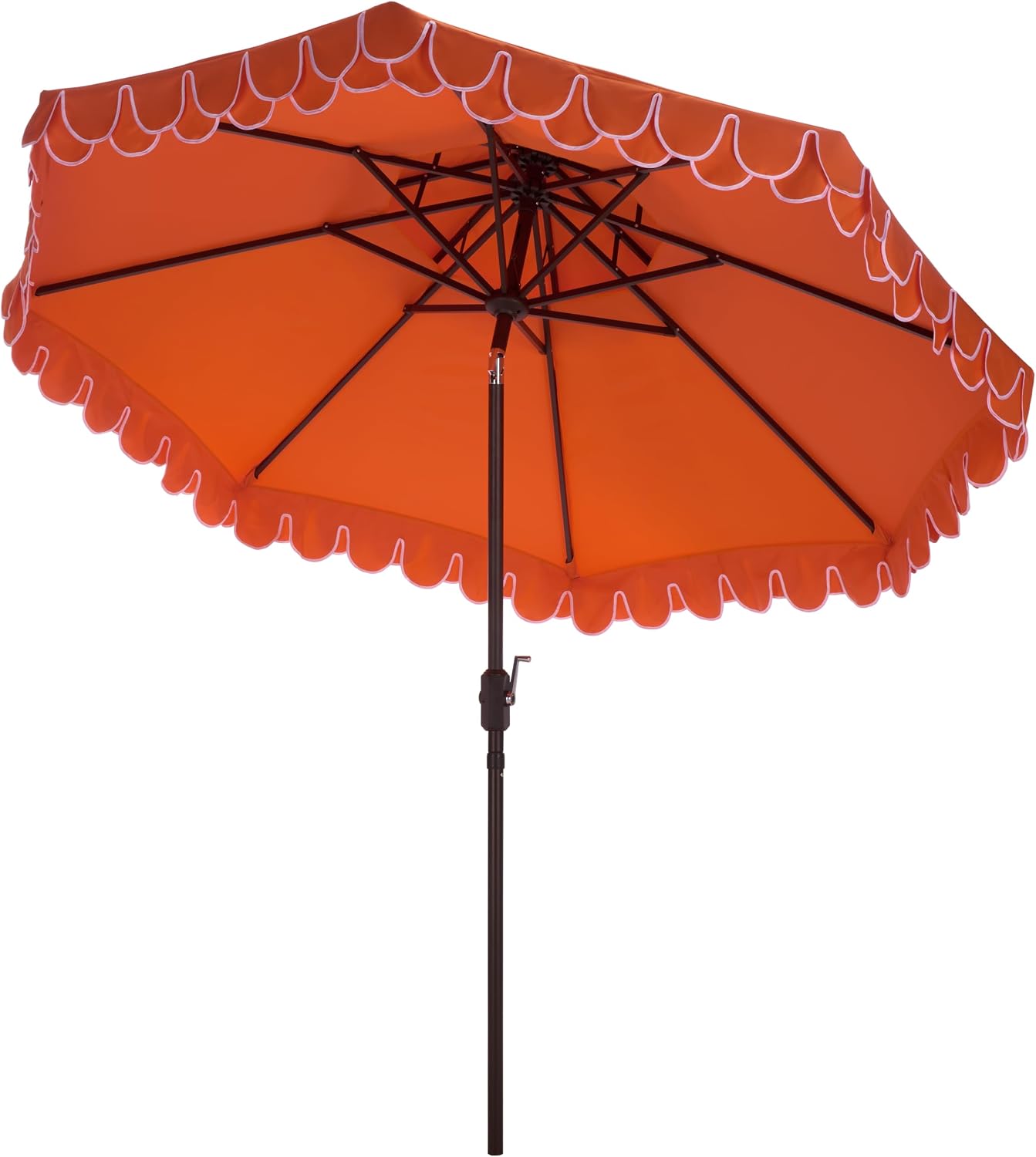 SAFAVIEH Outdoor - Valance 9-Foot Double-Top Patio Umbrella - Orange & White Canopy - Brown Aluminum Pole - Double-Top Vented Petal Trim - Ideal for Patio, Deck, Poolside, Backyard (PAT8206O)