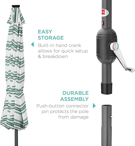 Vista 249 de Best Choice Products - Sombrilla solar de 7.5 pies para exteriores, patio, mesa, mercado, terraza, piscina con inclinación, manivela, luces LED