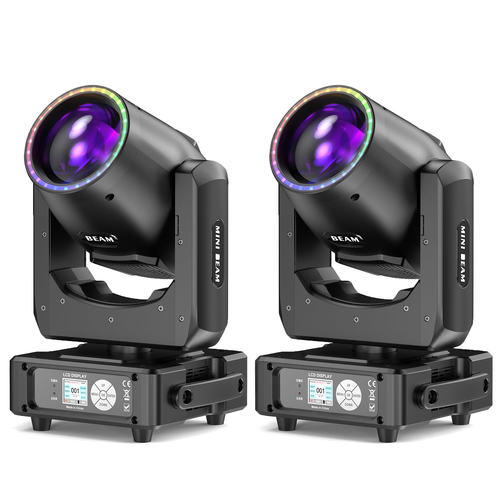 2 piezas Cabeza Móvil LED 230W 7R Beam Mini RGBW Iluminación de Escenario 14 Colores14 Gobos Luces de Fiesta dmx Prisma para Halloween DJ bar cumpleaños discoteca