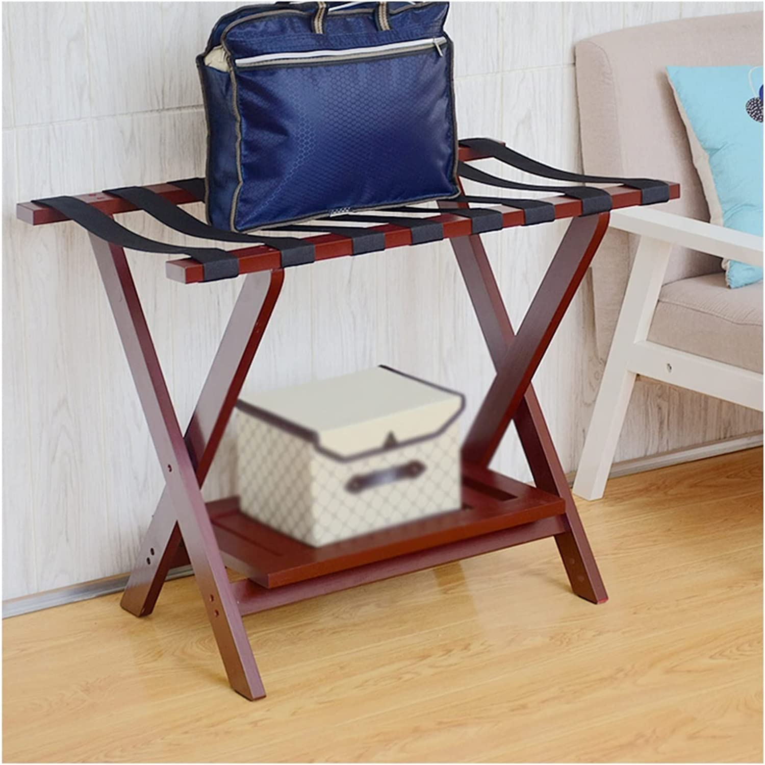 Porte-vêtements pliable et support valise en bois pour hôtel et chambre