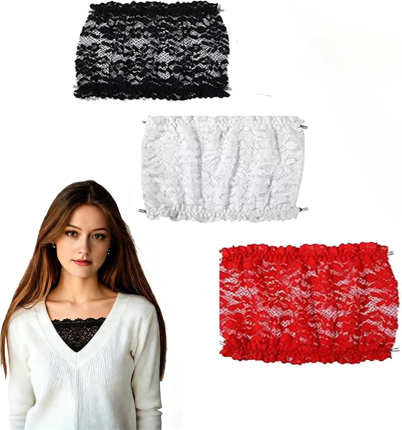 6Pcs Lady Lace Wearable Mock Camisole Bra Insert Overlay Modesty Panel Vest Black