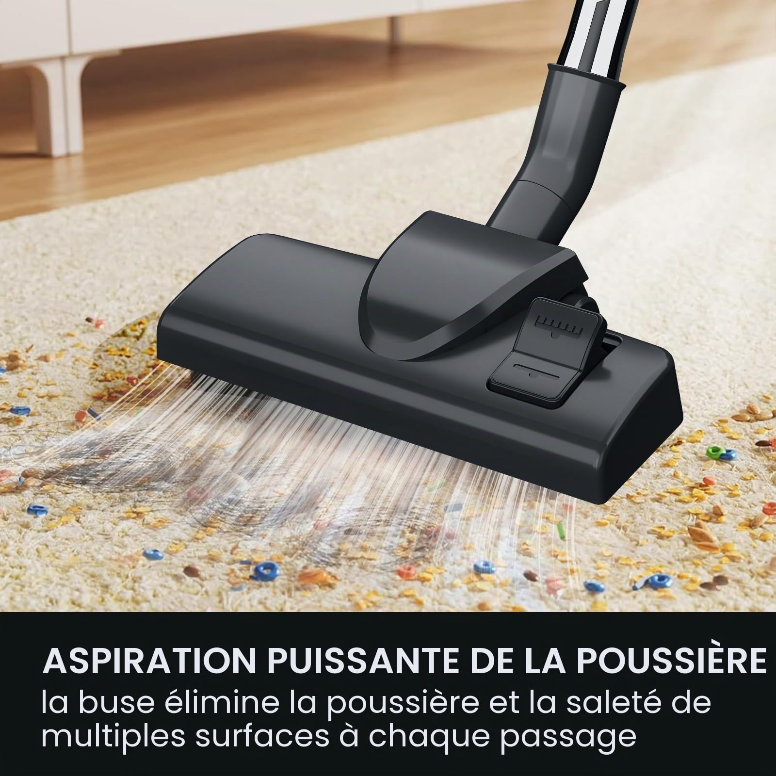 Aspirateur sans sac 1800 W avec filtre HEPA, aspirateur traîneau contrôlable à pied 22 kPa avec câble de 5 m, sans sac à poussière de 4 l, idéal pour les poils d'animaux, brosse de sol pour