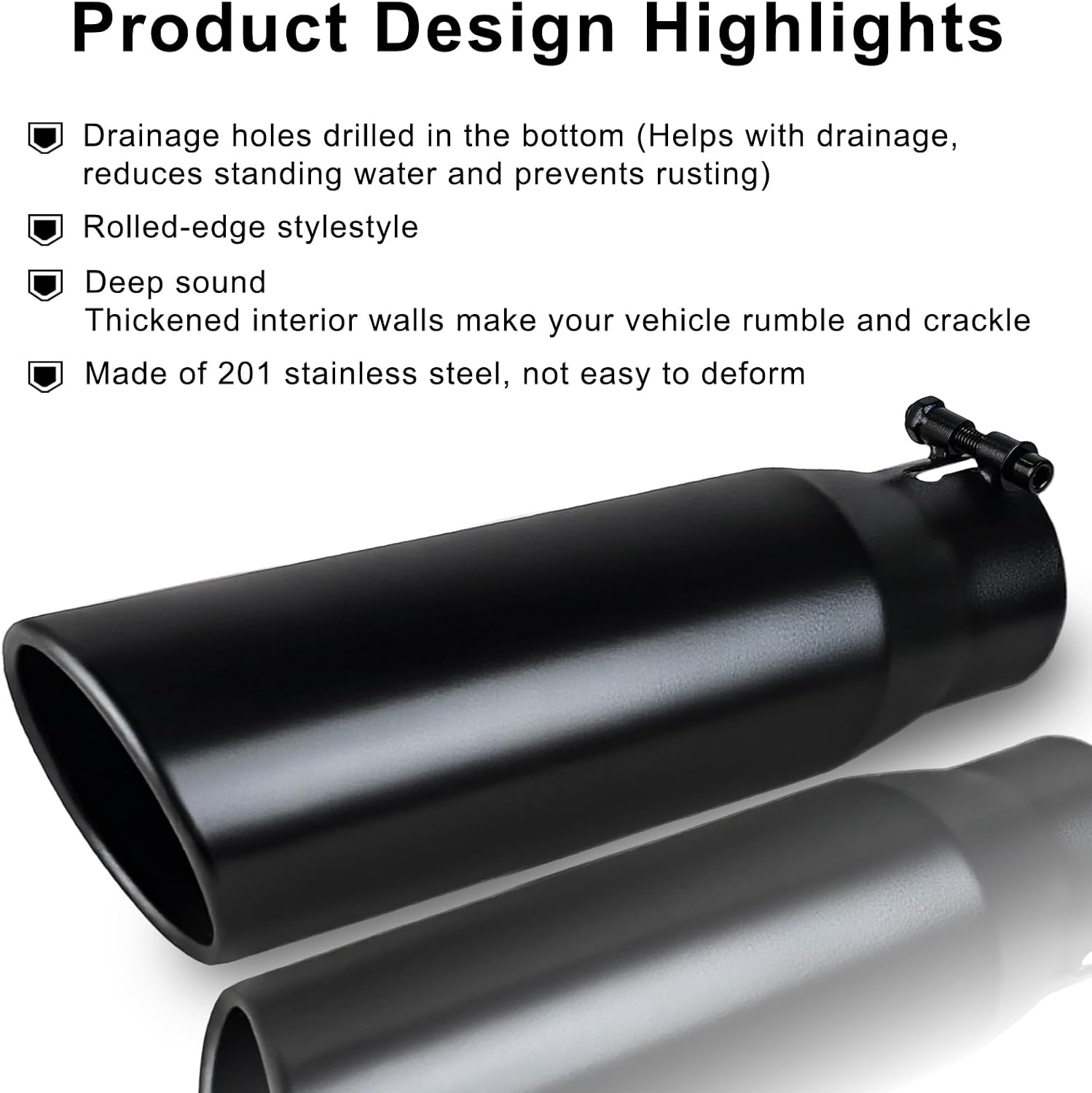 Universal 2.75 to 3.5 Inch Exhaust Tip, 2.75" Inlet 3.5” Outlet 12” Overall Length Exhaust Tips, Black Powder Coated Tailpipe Tip Fits 2.75 O.D Tailpipe, Bolt On
