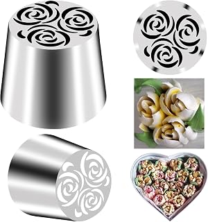 Extra-Large Russian Piping Tips,Stainless Steel Large Cake Decorating Piping Tips,Rose Flower Frosting Piping Tips for Cupcake Decorating,Floral Icing Nozzles,Icing Tips,Pastry Tips,SL63