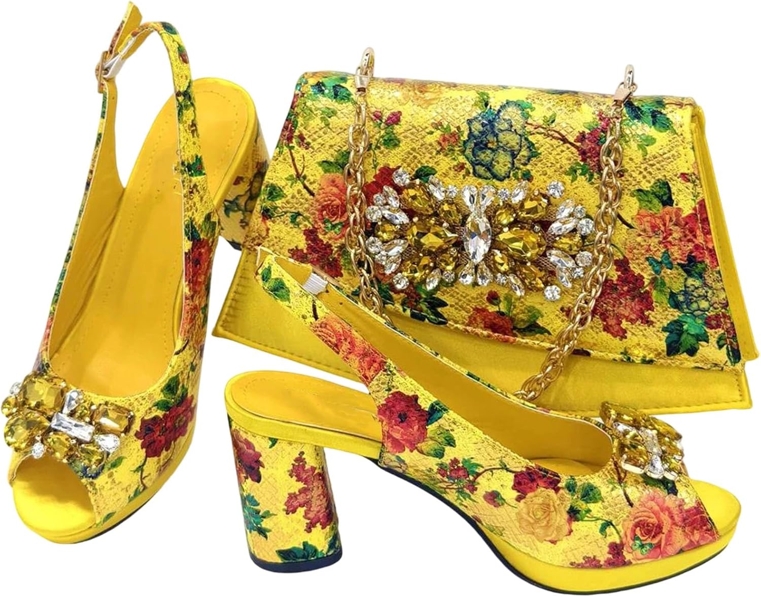 Womens Italian sandals bag block heels party shoes matching handbag wedding dress accessories