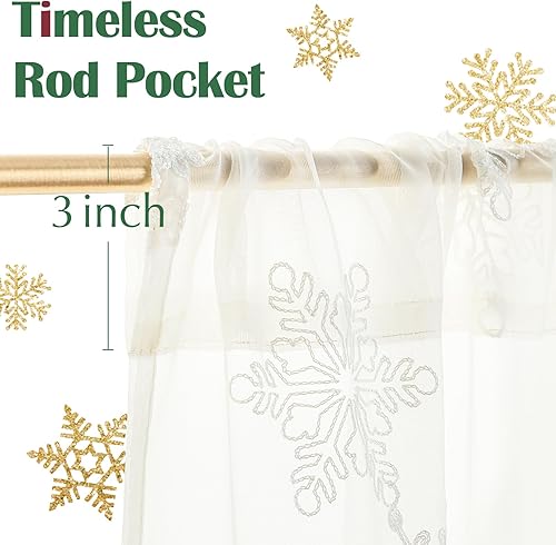 Miniatura 5 de jinchan Cortinas traslúcidas blancas de 24 pulgadas, cortinas de nieve para cocina, copos de nieve, bordados, cortinas de gasa para invierno,