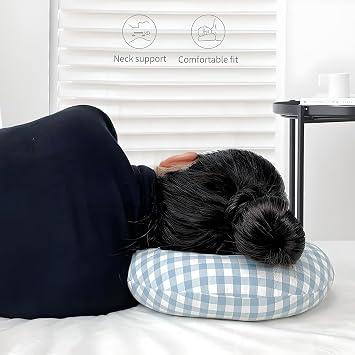 Ear Piercing/Infection SideSleeping Pillow to Protect the Sensitive Ear While Resting or Sleeping (Blue Grid)
