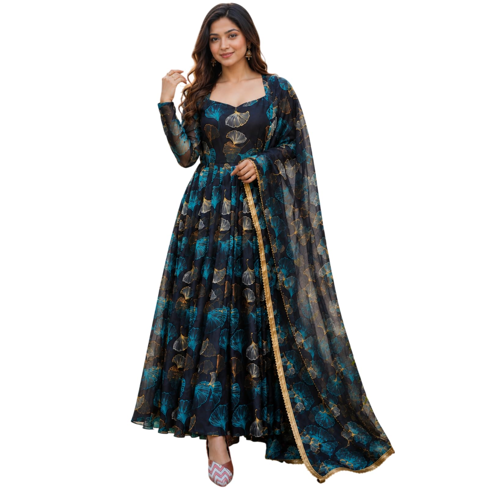Anveri Women’s Floral Printed Anarkali Gown with Dupatta | Ethnic Long Dress for Women | Designer Festive Maxi Kurta Set-image-13
