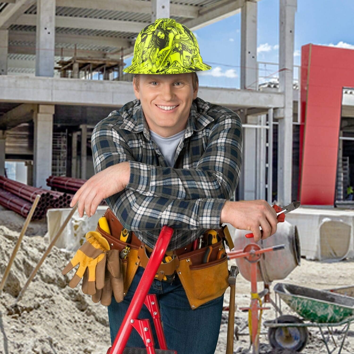 Best Promo Full Brim Customized Ridgeline Hi Vis Lime Hard Hat, Custom Money And Honeys Design Safety Helmet, With 6 Point Suspension & Chin Strap, By Acerpal