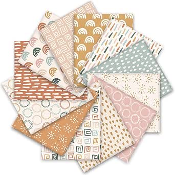 Whaline 12Pcs Boho Cotton Fabric Bundles - Sun, Circle, Raindrops - 18 x 22 Inch
