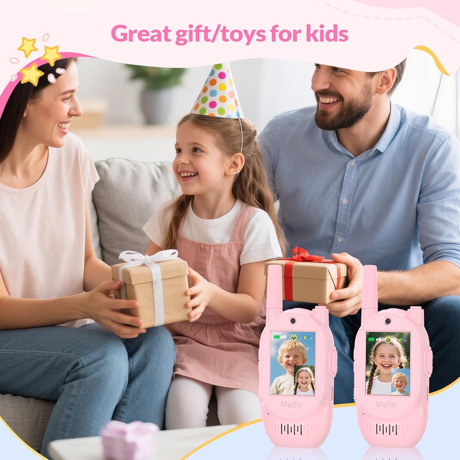 Video Walkie Talkies for Kids,Handheld Rechargeable Video Intercom Kids Walkies Talkies,for Family Games,Outside,Camping,Hiking for Children Aged 3+（Pink+Pink）