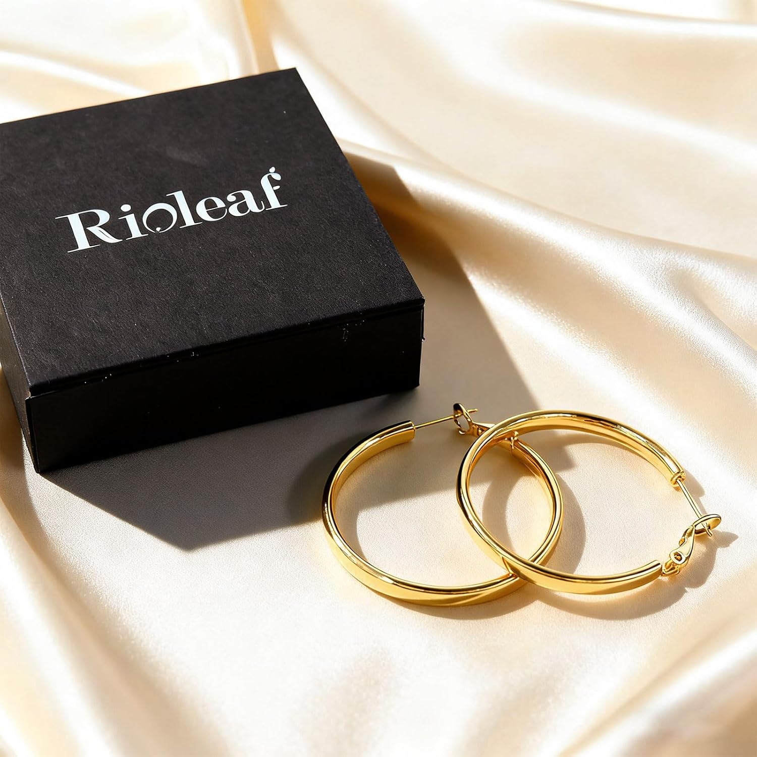 Gold Hoop Earrings for Women 40/50mm – Chunky Lightweight 14K Gold Plated Hoops with Secure Spring Buckle, Hypoallergenic Minimalist Jewelry for Everyday Wear - Image 5