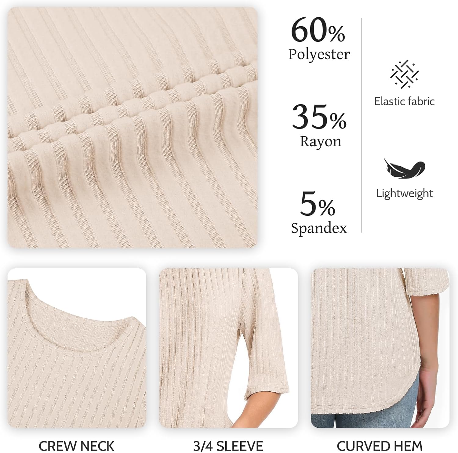 Women Fall Sweaters 3/4 Sleeve Loose Fit Tunic Tops Crewneck Dressy Casual Oversized Buniness Blouses 2026 - Image 4