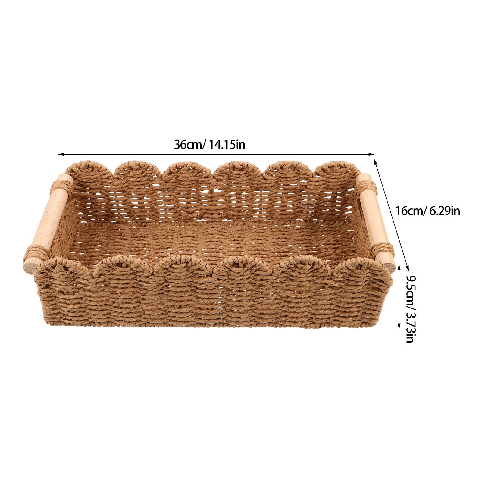 PACKOVE 2 Piezas Cesta de Almacenaje Tejida a Mano para Papel Higiénico, con Mango de Madera, Borde Festoneado, Marrón, Fibra de Papel y Madera, Transpirable, para Estante de Dormitorio