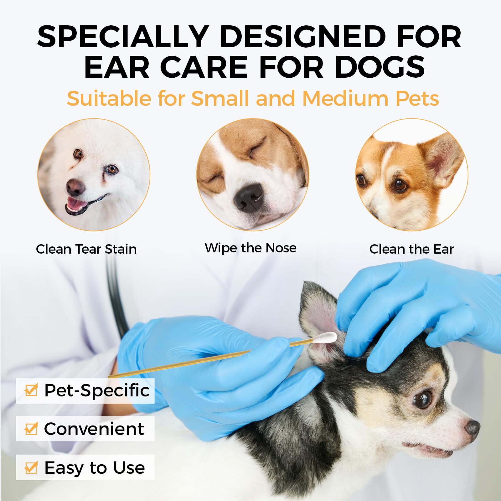 Accesfire 120PCS Long Cotton Swabs with Storage Box, 6 Inch Dog Ear Swabs - for Small and Medium Pet Ear Cleaning - Soft Cotton Tips, Gentle and Lint-Free, Specially Designed for Dogs (Medium) - image 2