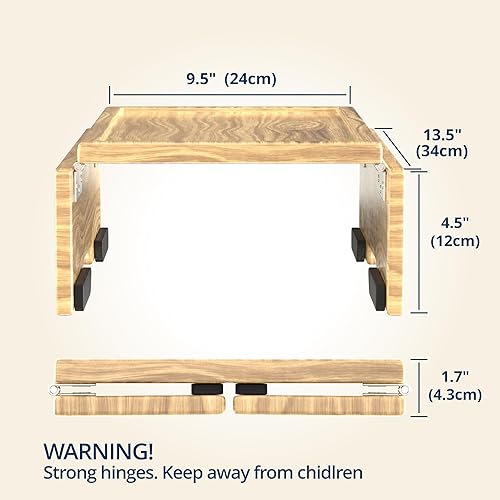 Miniatura 2 de Bandeja robusta para mesa de sofá con bisagras dobles, pino  Bandeja de brazo de sofá con clip para sofá y escritorio - Bandeja para reposabrazos