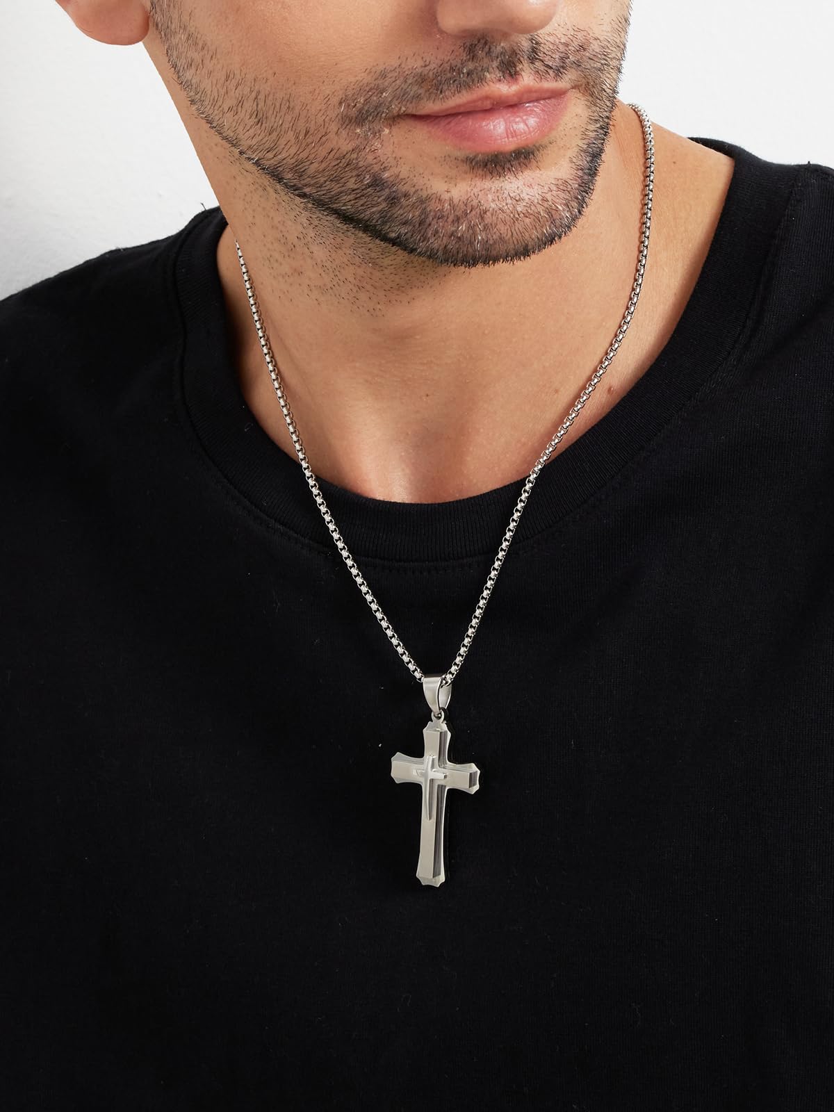 Collana Croce Uomo Argento/oro/nero Ciondolo Croce da Uomo Acciaio Inossidabile 316L Gioielli Cristiani