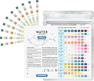 Kits de test d'eau pour l'eau potable 50 pièces 16 en 1 Kit de bandelettes de test d'eau potable PH Manganèse Nitrate Fer Nitrite Cuivre Mercure et plus Ferreux Dureté Plomb Plus Kit de test d'eau dom