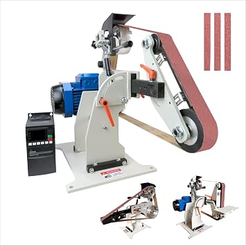 Belt Grinder Sander, 2x72 Inch Belt, 1500W Electric Motor with 2.2KW VFD, 2 sets of grinding kits with 3 grinding methods,Vertical and Horizontal operation includes 3 sanding belts.