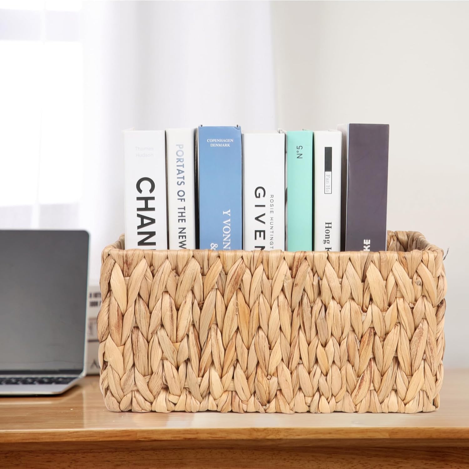 FEIALNDUO Wicker Shelf Baskets, Woven Storage Bins for Shelves Pantry Organizers and Storage with Handles Home Decor (Natural, 15"D x 11"W x 7"H)