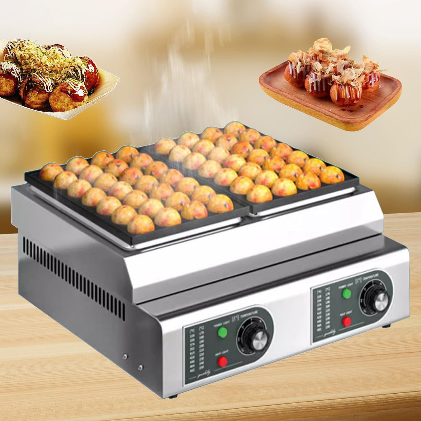 Machine à Takoyaki électrique avec contrôle de la température, 2 plaques antiadhésives, délicieux Takoyaki Japonais Fait Maison, Trous de Beignets, Cake pops, Boules de Poulpe