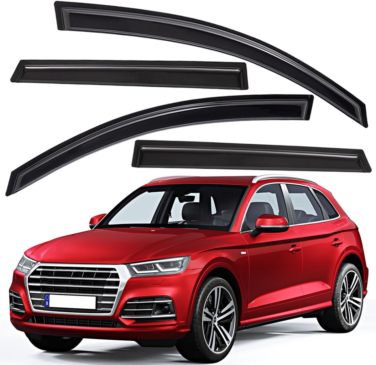 Lightronic Extra Durable Outside Mount Auto Vent Window Visor, Fits 2009-2017 Audi Q5, UV Protection Rain Guard, Smoke Original Wind Deflector, No-Drill Easy Install, 4-Pcs