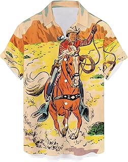 Men's Retro Bowling Shirts 50s Rockabilly Style Button Down Shirts Vintage Style Camp Shirt - Buy now