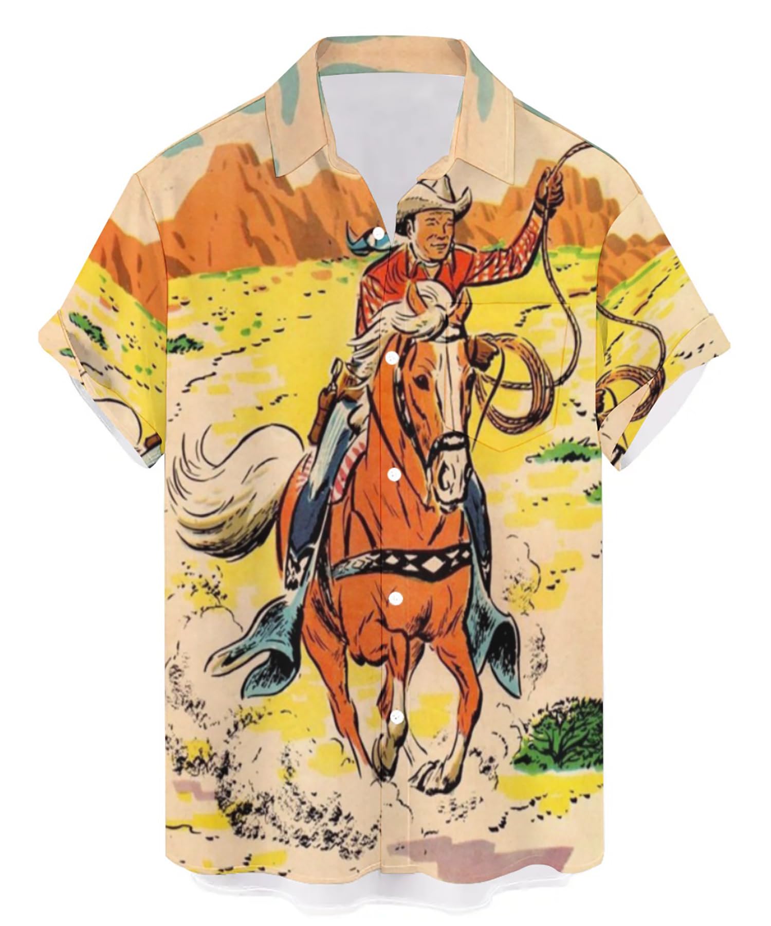 QIVICIMA Men's Retro Bowling Shirts 50s Rockabilly Style Button Down Shirts Vintage Style Camp Shirt