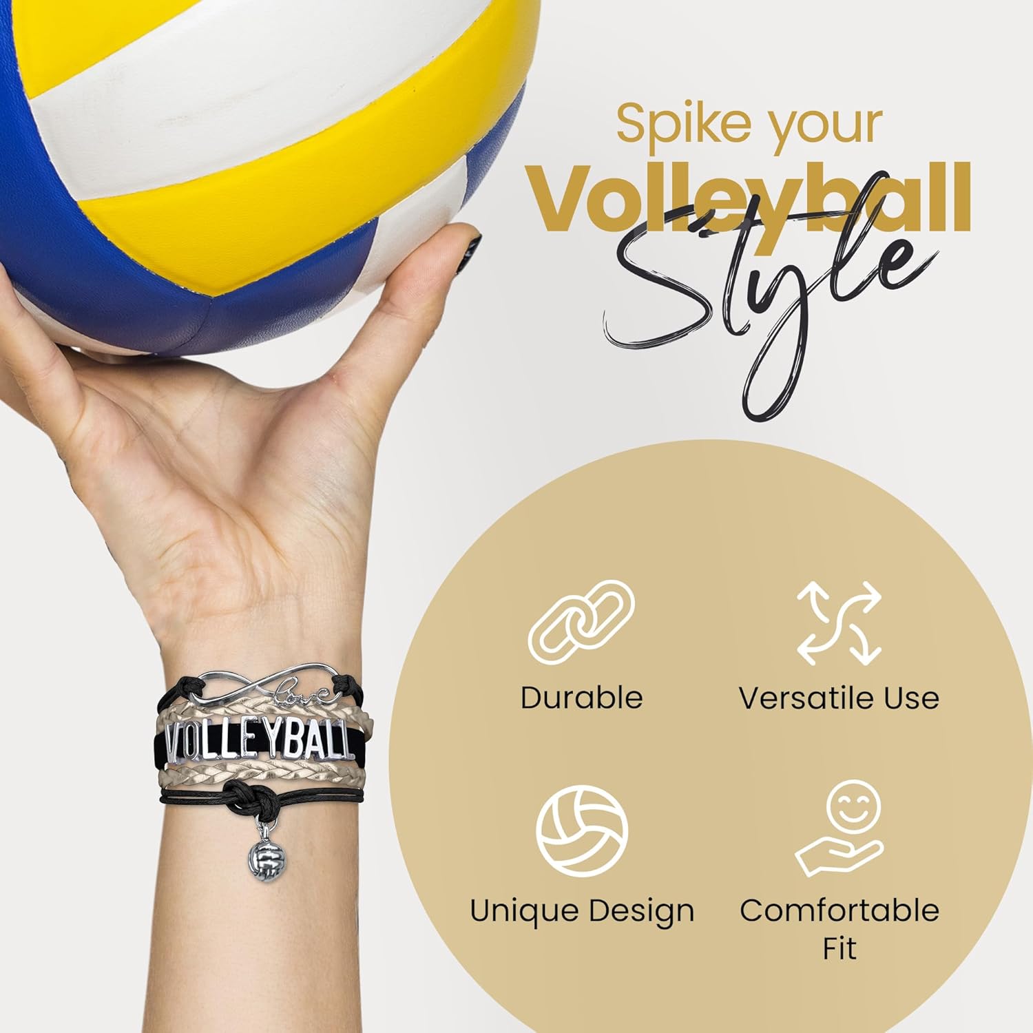 Volleyball Bracelets For Girls- Ideal Volleyball Gifts & Souvenirs. Adjustable Charm Bracelet with Moveable Letters, Infinity Symbol & Silver Volleyball Charm. Fashionable Bracelets by SportyBella. - Image 4