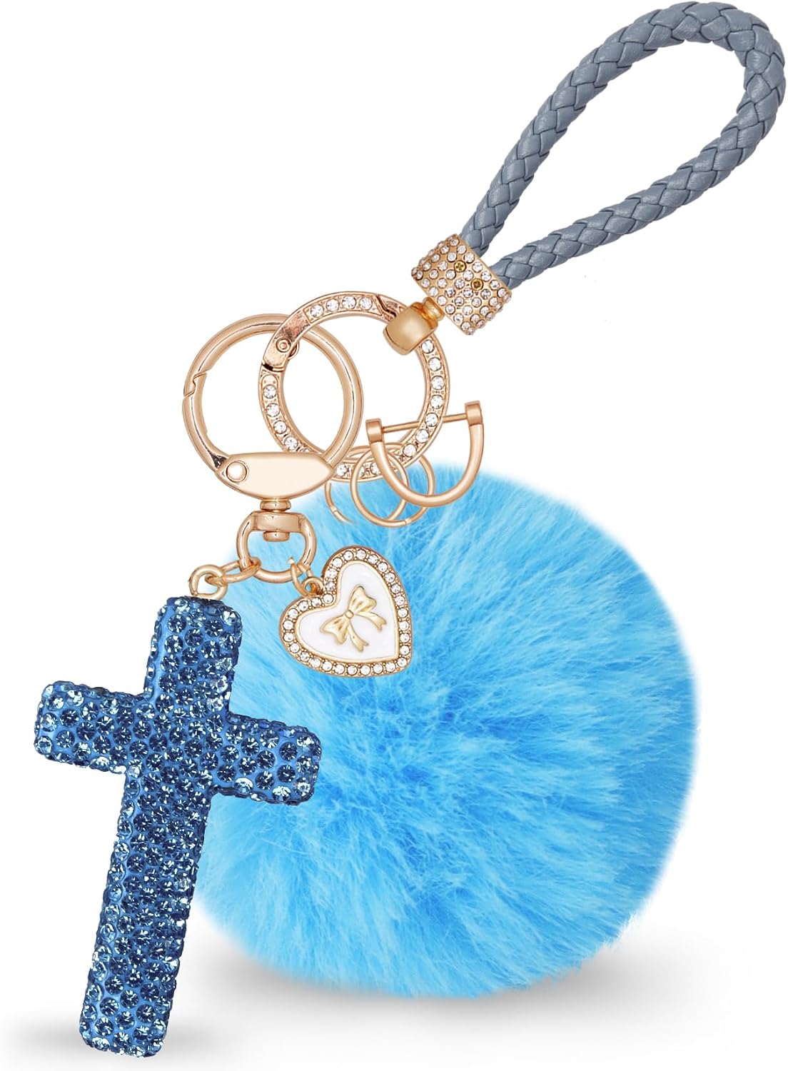 Cross Keychain, Glitter Cross Keys Ring Rhinestones Fashionable Bling Crystal Key Chain for Bag Key Phone Car Accessories