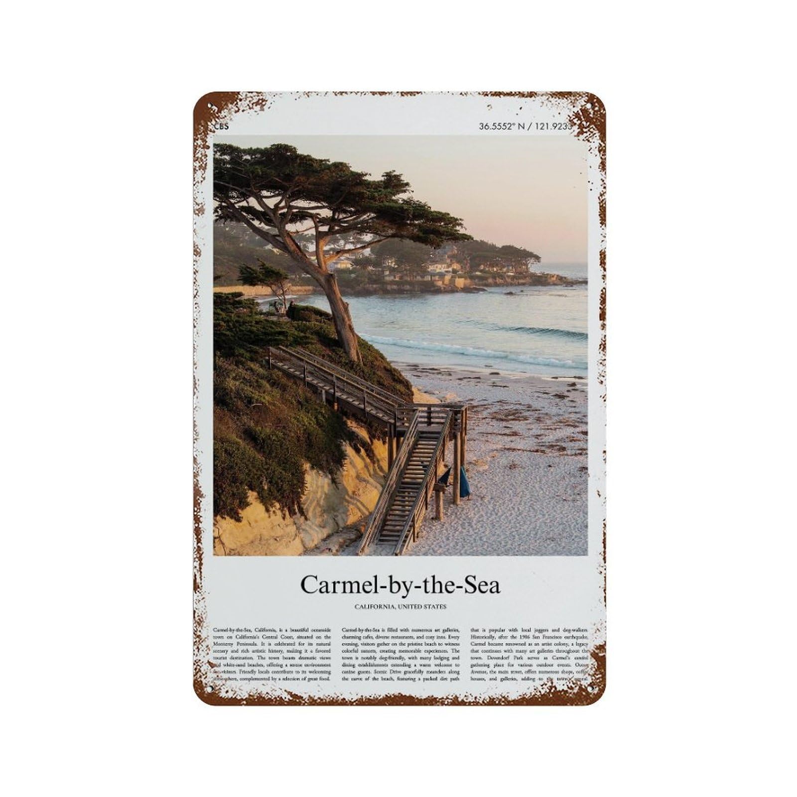 xiaoxiaoshen Carmel-by-the-sea California, United States, USA City Scenery Wall Decor Art Metal Tin Poster Modern Home Decor Art Home Bar Shop Decorations Vintage Sign 30x20cm