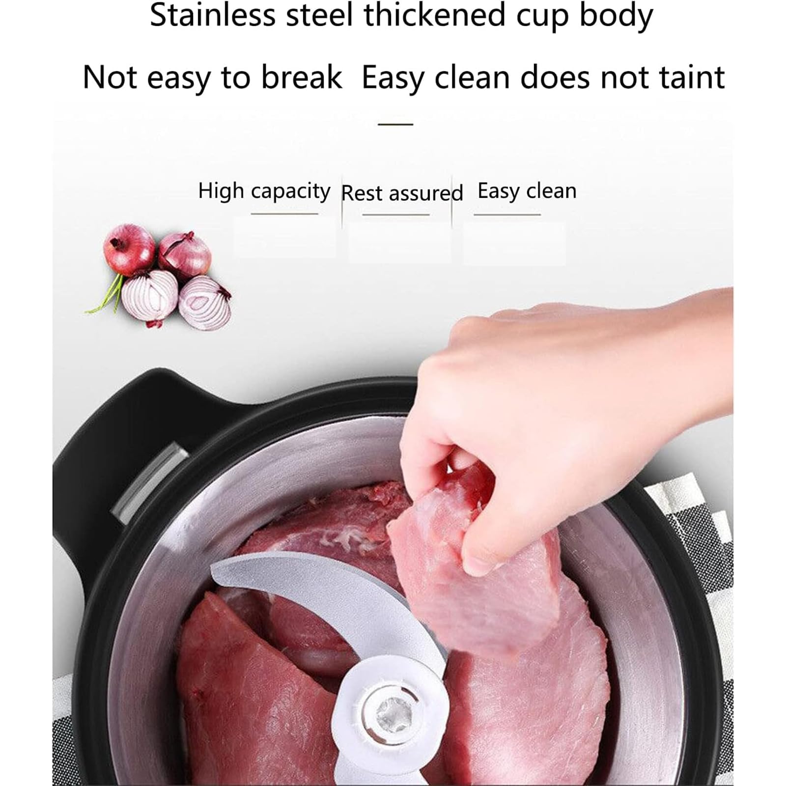 Robot da Cucina Elettrico da 6 Litri, Tritacarne in Acciaio Inossidabile, Tritatutto da Banco, con Quattro Lame, Controllo a 2 velocità, per Carne, Frutta, Verdura