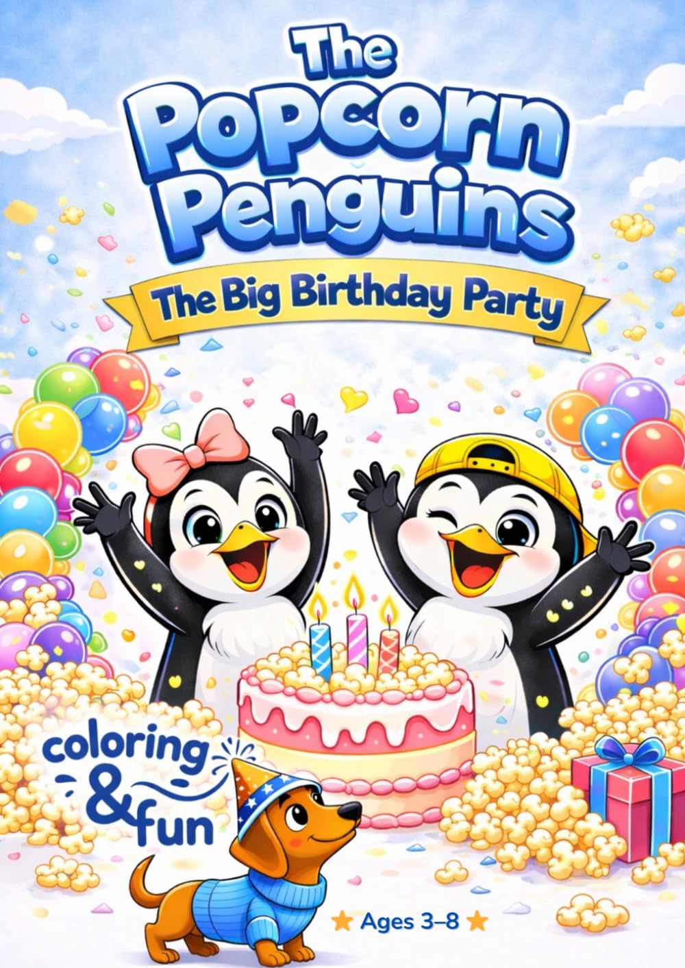 The Popcorn Penguins - The Big Birthday Party: A Cute Penguin Birthday Coloring Book for Kids Ages 3-8 | 60 Fun and Easy Coloring Pages for Boys and Girls (The Popcorn Penguins Coloring Book Series)