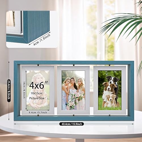 Vista 34 de ZEEYUAN Marcos de fotos de escritorio de 4 x 6 pulgadas, marco de fotos rústico giratorio flotante de 4 x 6 pulgadas, marco de doble cara