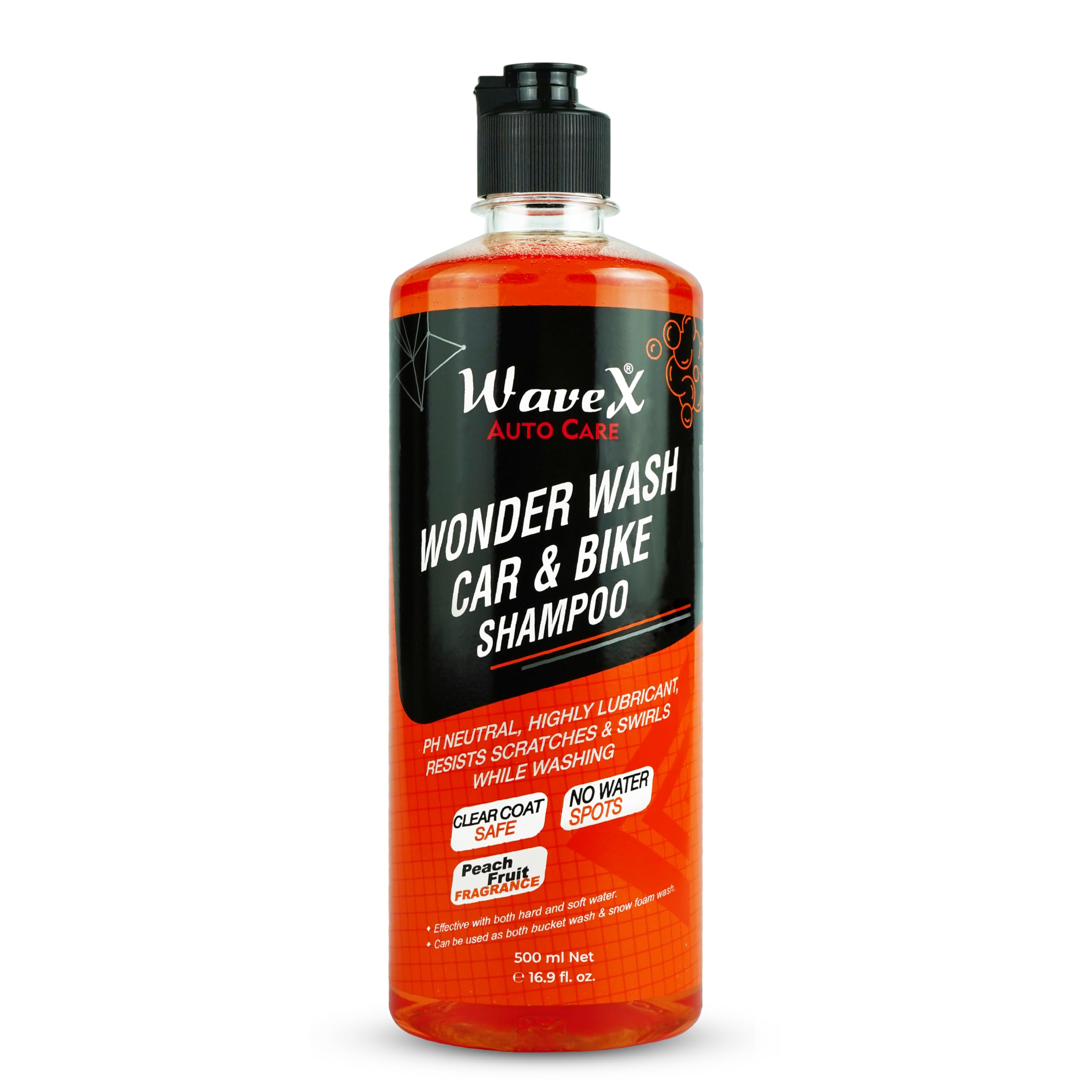 Wonder Wash Car Shampoo 500ml | Luxurious Car Wash Shampoo, Honey Thick with Super Suds | Car Washing Shampoo with Peach Fragrance, Produces Thick Foam