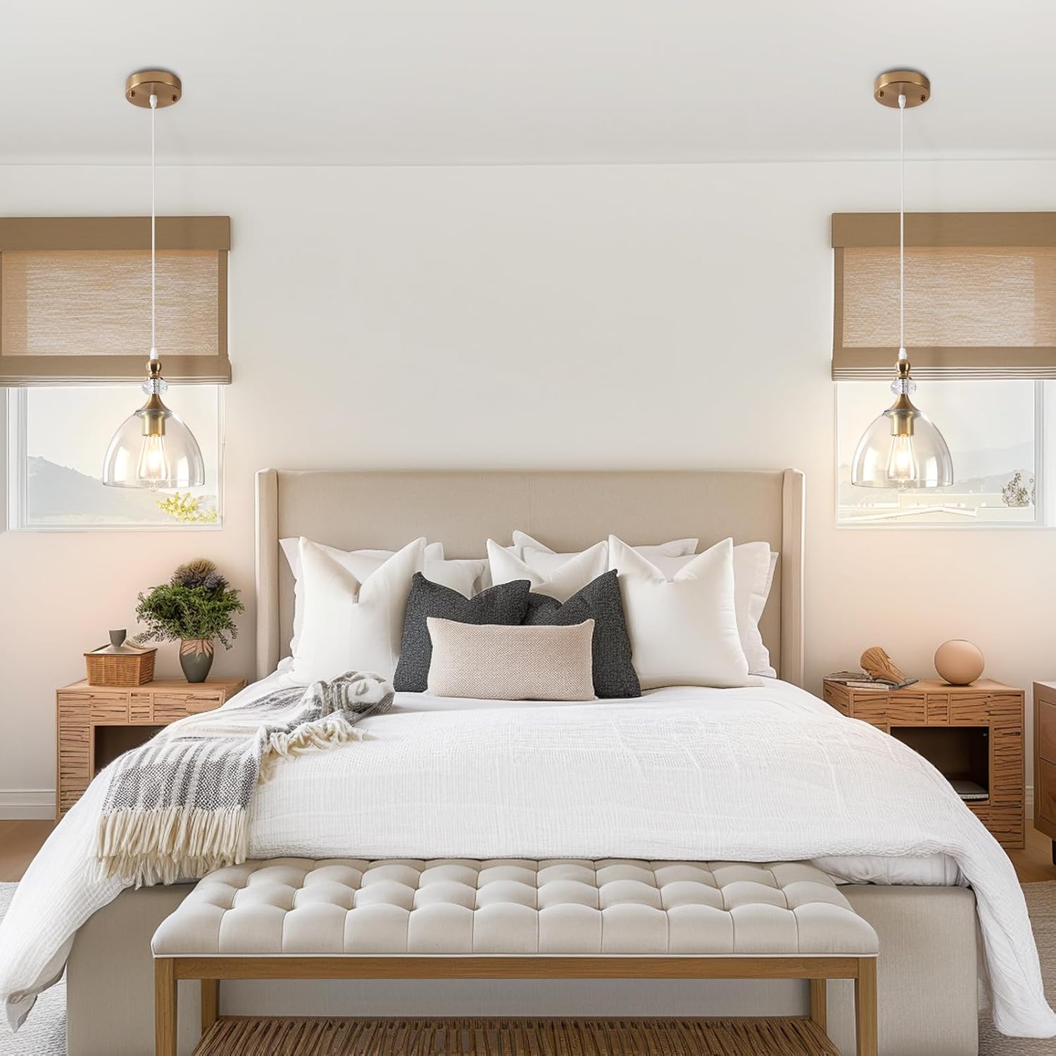 Pendant Light for Dining Room, Brushed Gold Pendant Light Kitchen Island, Modern Pendant Lights with Glass Shade for Living Room, Foyer, Bedroom, Hallway, Gold/Clear, 2 Pack