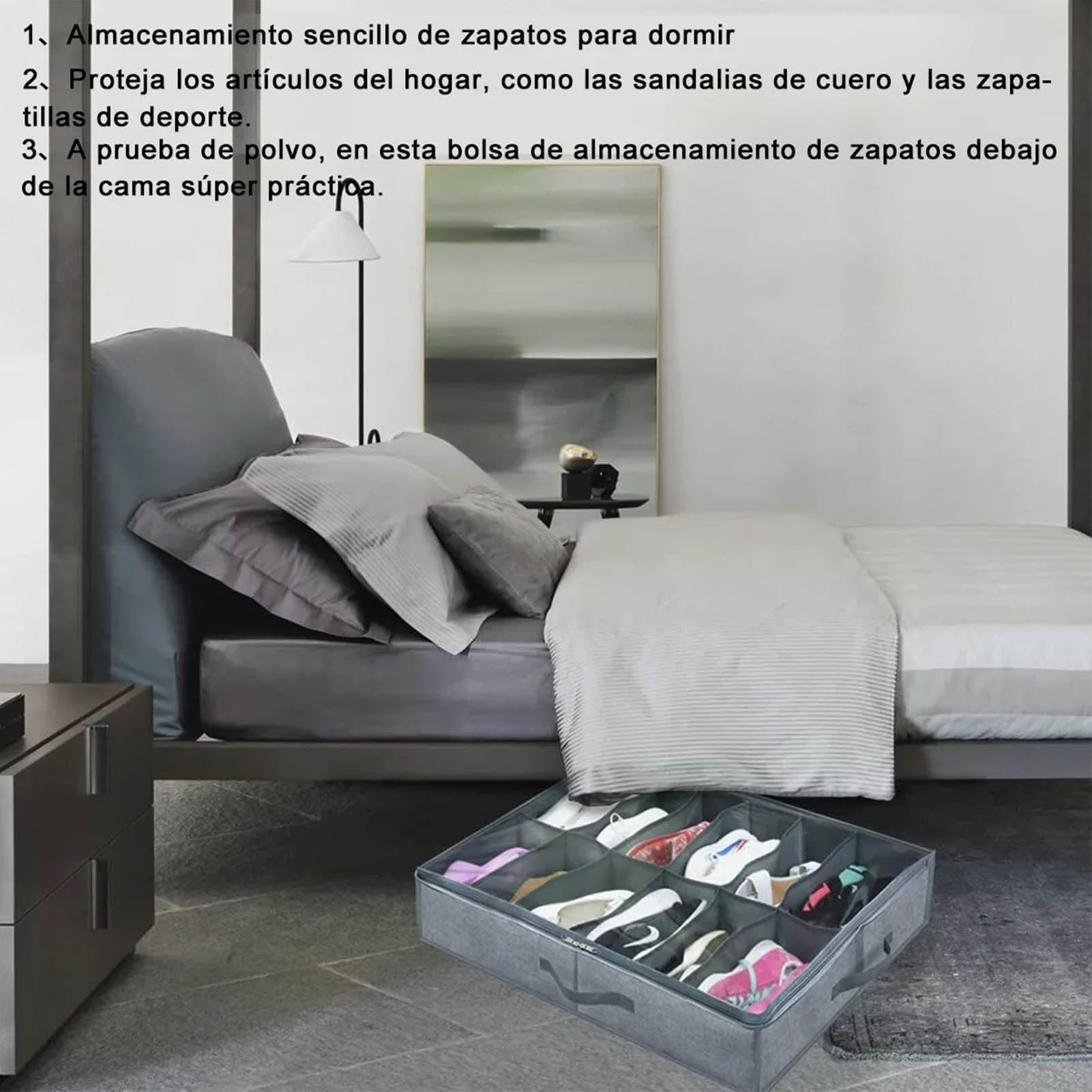 Cyrank Organizzatore Sotto Il Letto Per Scarpe, Con Finestra Trasparente E Maniglie, Pieghevole, Grigio, 542g